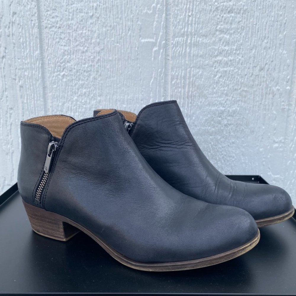 Lucky Brand Burklee Ankle Booties Side Zip Leather Black Size 10 - Picture 1 of 9